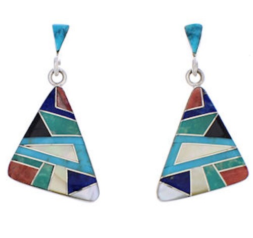 Multicolor Inlay Post Dangle Earrings Southwestern Jewelry JX24149