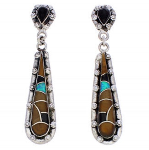 Multicolor Inlay Southwest Jewelry Post Dangle Earrings JX24172