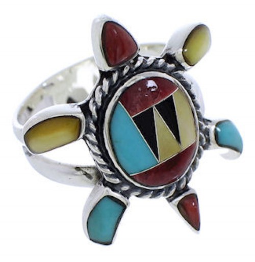 Multicolor Turtle Sterling Silver Inlay Ring Size 6-3/4 CX47077