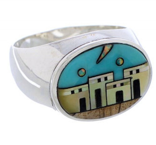 Silver Multicolor or Pueblo Design Ring Size 11-1/2 PX42286