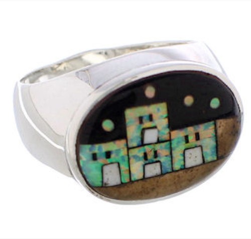 Native American Village Design Multicolor Ring Size 12-1/4 EX44174