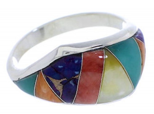 Multicolor Inlay Genuine Sterling Silver Ring Size 8-3/4 EX50444