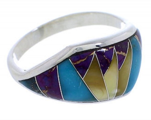 Multicolor Inlay And Sterling Silver Ring Size 7-3/4 EX50474