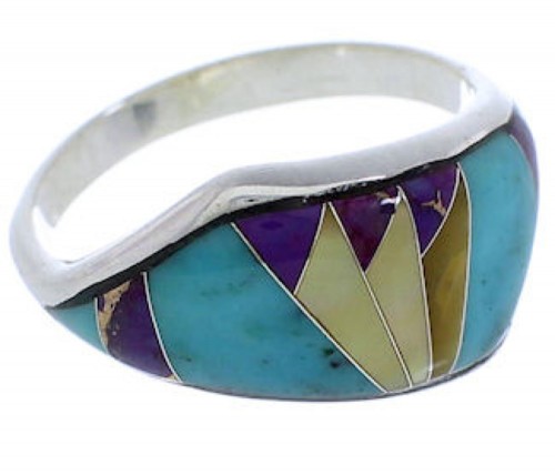 Genuine Sterling Silver And Multicolor Inlay Ring Size 7 EX50495