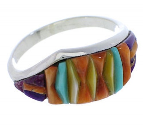 Multicolor Inlay Genuine Sterling Silver Ring Size 8-3/4 EX50521