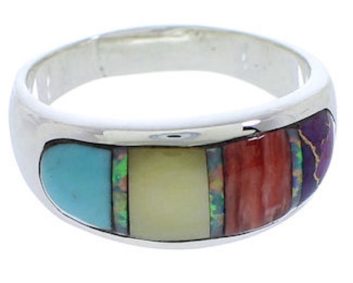 Sterling Silver Southwestern Multicolor Ring Size 7-1/4 EX50594