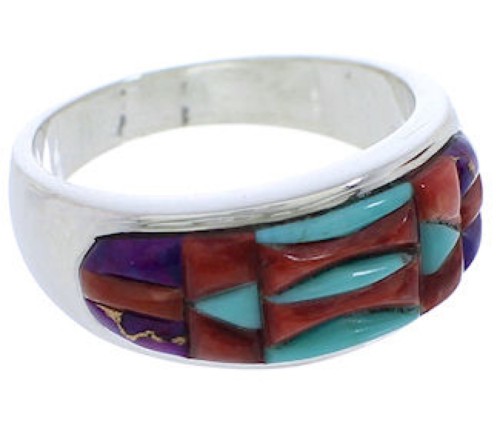 Multicolor Inlay And Sterling Silver Ring Size 6-1/2 EX50604