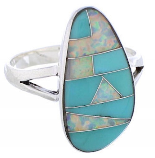 Authentic Sterling Silver Opal Turquoise Inlay Ring Size 8-3/4 WX41620