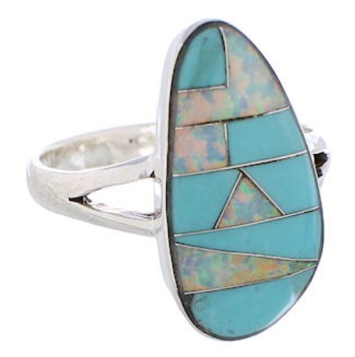 Silver Opal  And Turquoise Southwest Ring Size 8-3/4 WX41628