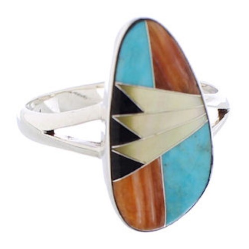 Southwest Sterling Silver Multicolor Inlay Ring Size 8-3/4 WX41657