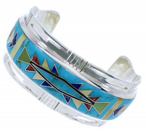 Southwest Sterling Silver Multicolor Inlay Cuff Bracelet NX27290