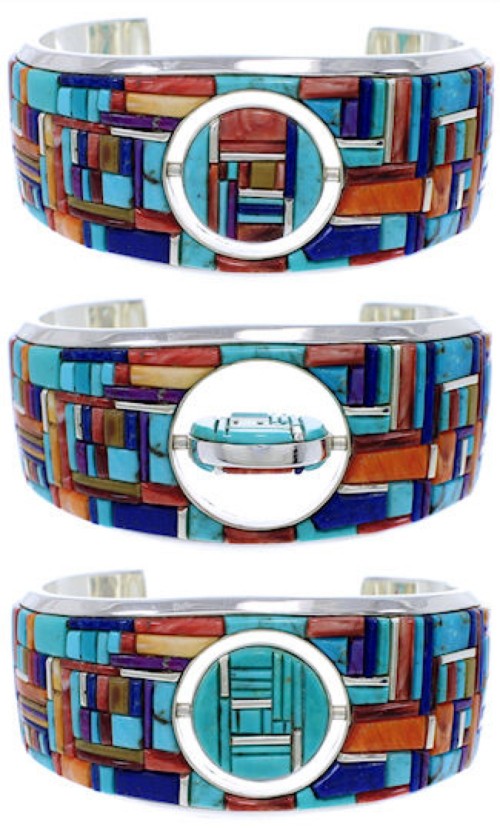 Multicolor Reversible Silver Southwestern Cuff Bracelet EX28439
