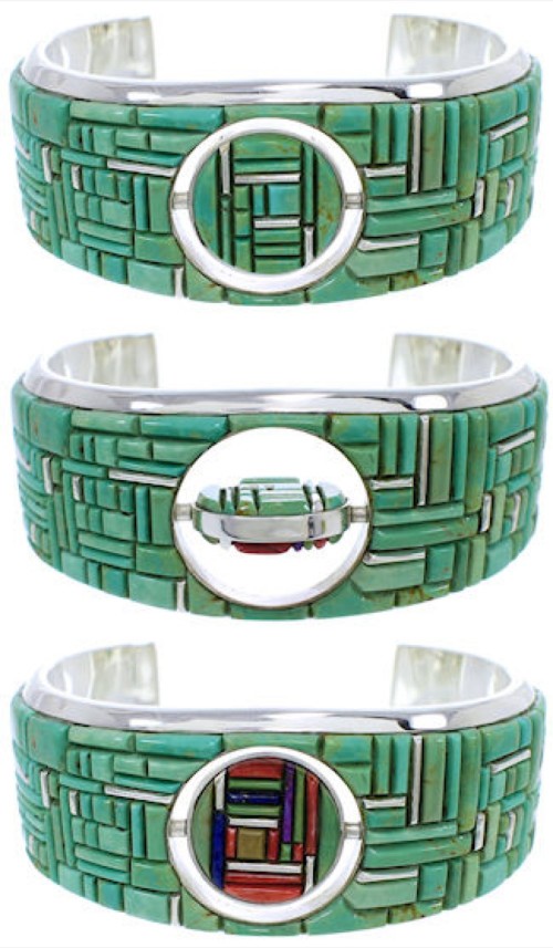 Southwest Jewelry Multicolor Reversible Silver Cuff Bracelet EX28441