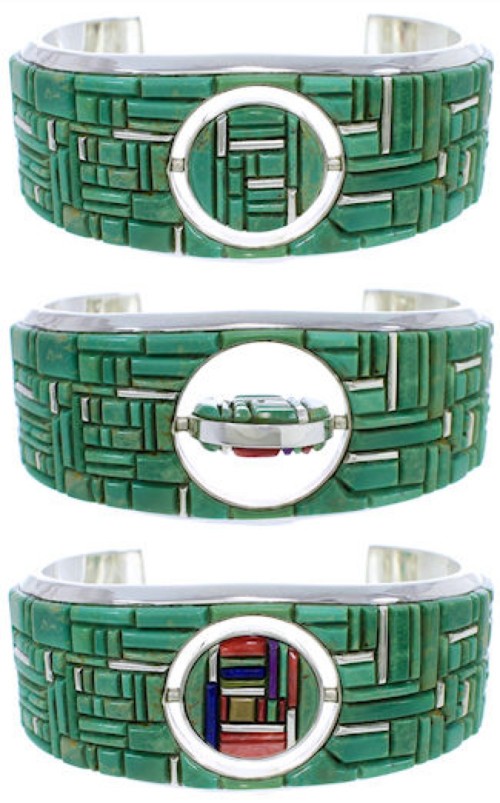 Sterling Silver Southwest Multicolor Reversible Cuff Bracelet EX28442