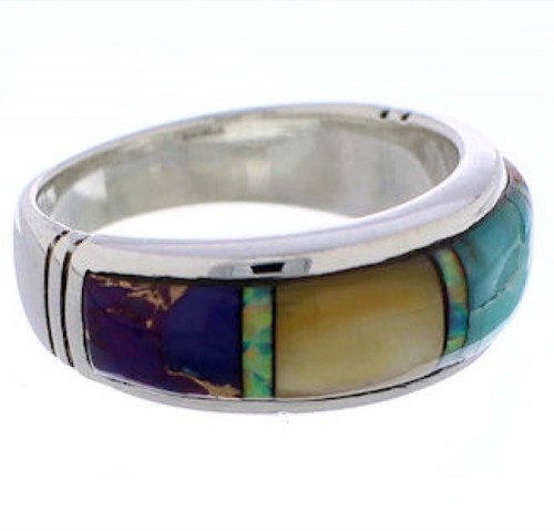 Genuine Sterling Silver Multicolor Inlay Ring Size 5-3/4 ZX35483