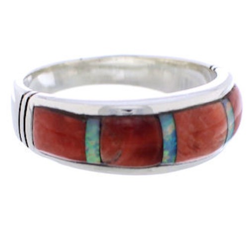 Sterling Silver Red Oyster Shell Opal Inlay Ring Size 7-3/4 ZX35528