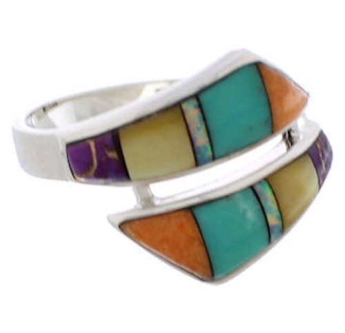 Authentic Sterling Silver Multicolor Southwest Ring Size 7-3/4 ZX35743