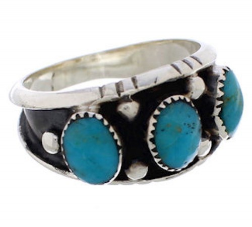 Southwestern Sterling Silver Turquoise Ring Size 6-3/4 WX36847