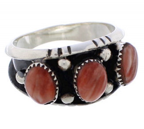 Southwest Sterling Silver Red Oyster Shell Ring Size 7-1/2 WX37186