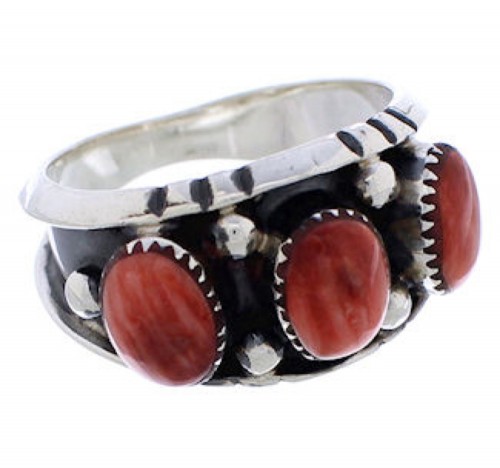 Southwest Red Oyster Shell Sterling Silver Ring Size 5-1/2 WX37190