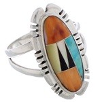Southwestern Jewelry Multicolor Silver Ring Size 7-3/4 EX21935