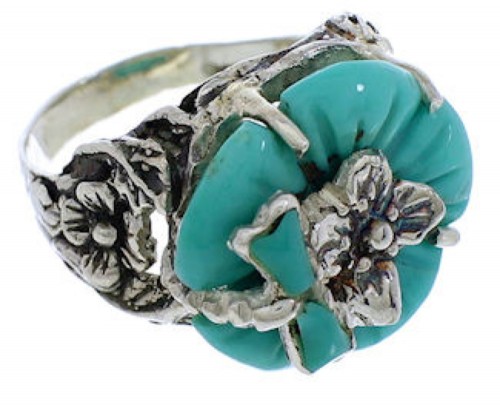 Silver Turquoise  Flower Dragonfly Jewelry Ring Size 4-3/4 EX23310