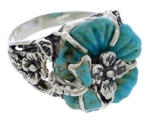 Turquoise Flower Dragonfly Sterling Silver Ring Size 4-3/4 EX23317