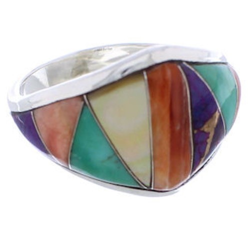 Southwest Ring Multicolor Sterling Silver Jewelry Size 8-3/4 EX22432