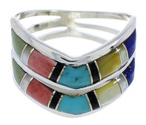 Southwest Authentic Sterling Silver Multicolor Ring Size 6-1/4 VX59517