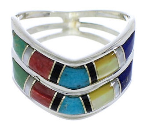 Sterling Silver Multicolor Inlay Southwest Ring Size 5-3/4 VX58503