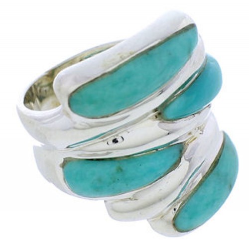 Turquoise Inlay Jewelry Southwestern Silver Ring Size 6-3/4 FX22035