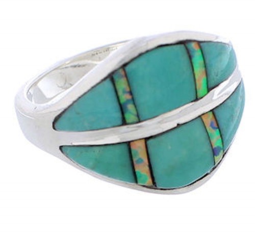 Southwest Turquoise Opal Silver Jewelry Ring Size 6-3/4 MX23335