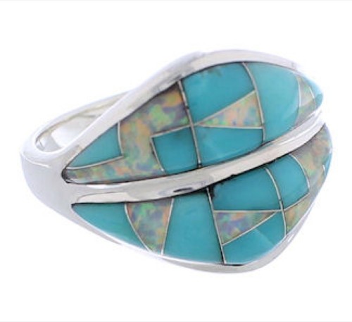 Sterling Silver Jewelry Opal Turquoise Inlay Ring Size 7-3/4 MX23371