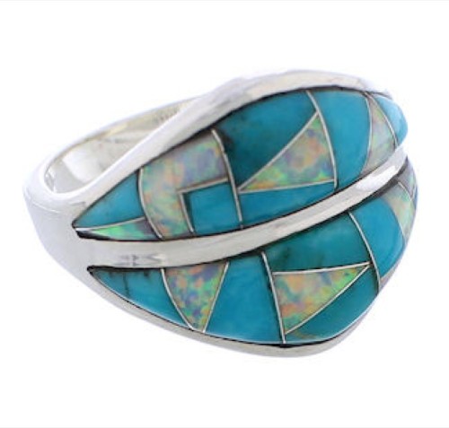 Southwestern Jewelry Silver Opal Turquoise Ring Size 8-3/4 MX23378