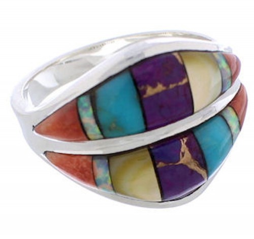 Silver Multicolor Jewelry Southwestern Ring Size 8-3/4 MX23392