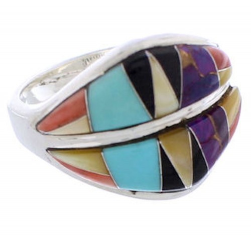 Silver Jewelry Southwest Turquoise Multicolor Ring Size 6-3/4 MX23421