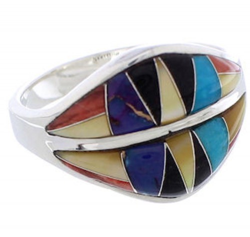 Sterling Silver Southwest Multicolor Inlay Ring Size 6-3/4 MX23440