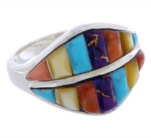 Silver Multicolor Jewelry Southwestern Ring Size 8-3/4 MX23462