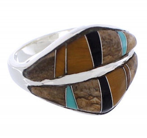 Tiger Eye Jewelry Multicolor Inlay Silver Ring Size 7-1/2 MX23505