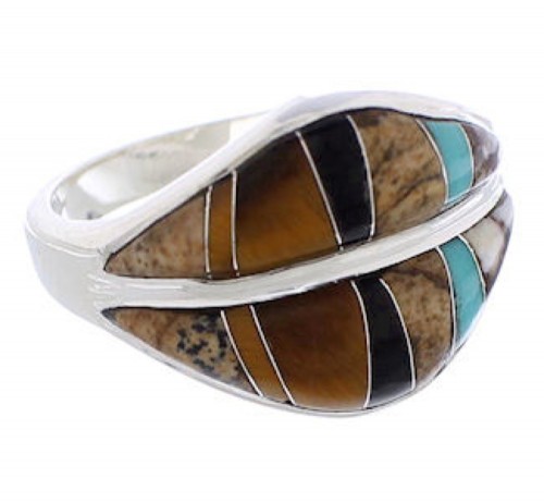 Sterling Silver Tiger Eye Multicolor Jewelry Ring Size 7-3/4 MX23518