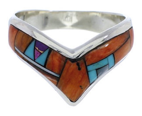 Multicolor Sterling Silver Southwestern  Ring Size 8-3/4 EX22319