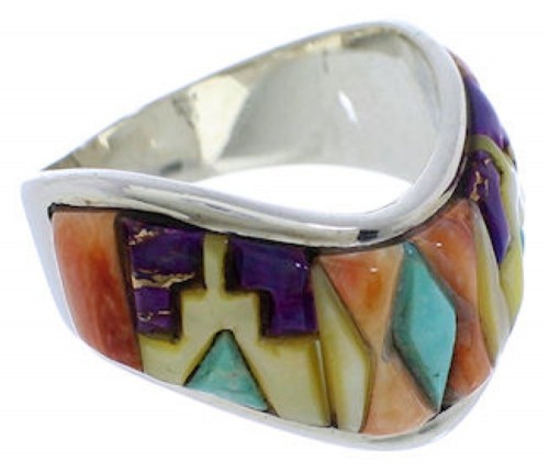 Multicolor Turquoise And Oyster Shell Inlay Ring Size 7-1/4 VX36294