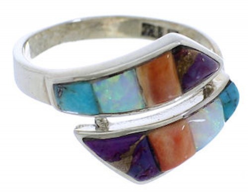 Sterling Silver Multicolor Opal Inlay Ring Size 7-1/2 VX36352