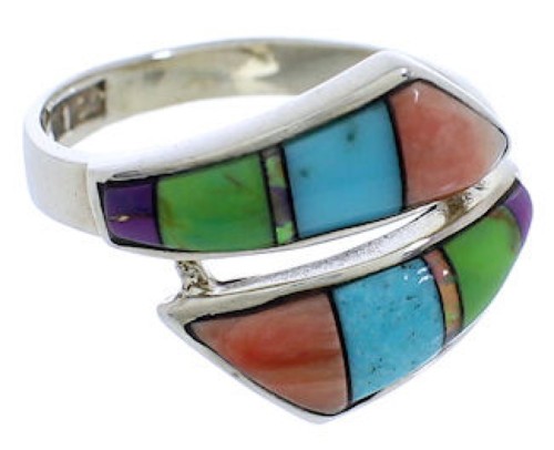 Multicolor Turquoise Sterling Silver Jewelry Ring Size 7-1/2 VX36412