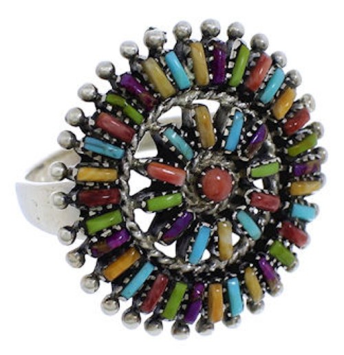 Turquoise Multicolor Jewelry Sterling Silver Ring Size 8-1/2 VX36485