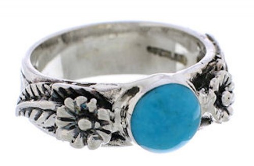 Sterling Silver Turquoise Flower Southwestern Ring Size 5-3/4 TX26907