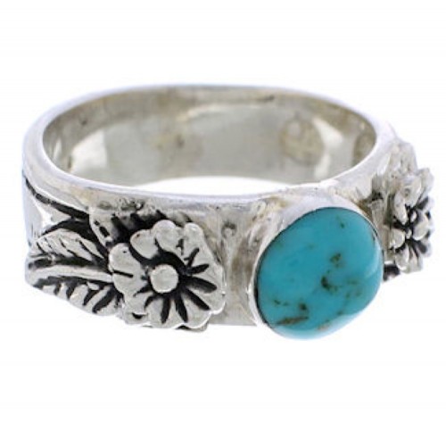 Silver Turquoise Flower Southwestern Jewelry Ring Size 5-3/4 TX26996