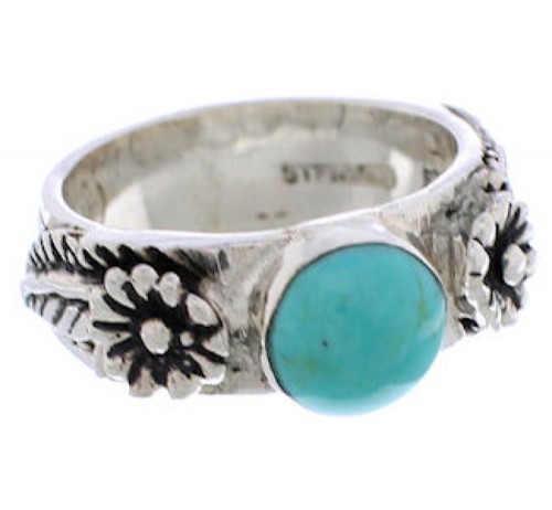 Silver Turquoise Flower Southwestern Jewelry Ring Size 5-3/4 TX27969