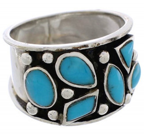 Southwestern Sterling Silver Turquoise Ring Size 8-3/4 TX28322