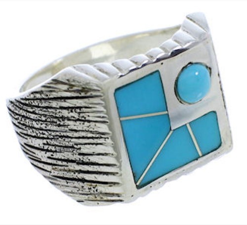 Southwestern Sterling Silver And Turquoise Ring Size 8-1/2 UX33194